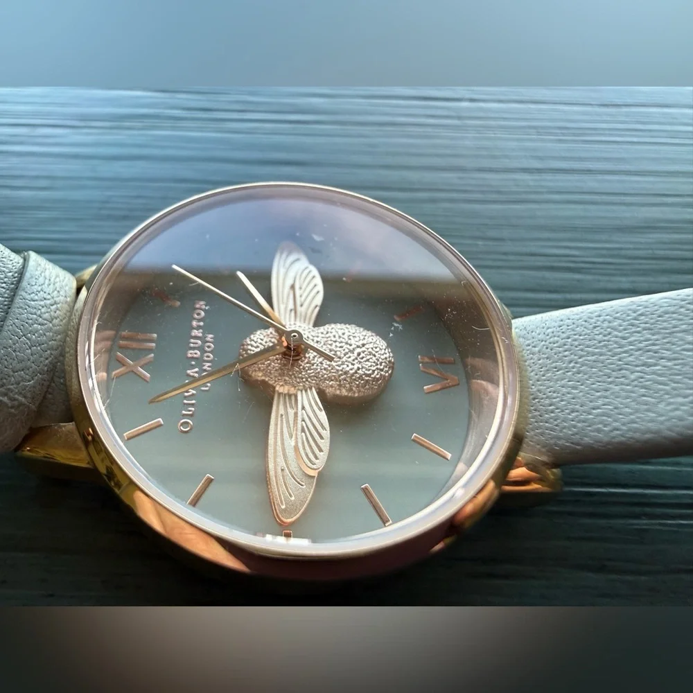 Olivia Burton 3D bee watch rose gold taupe leather
